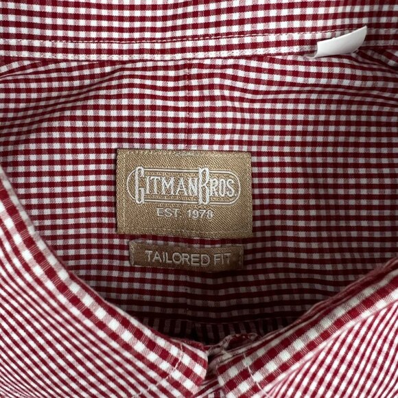 Gitman Bros. Tailored Fit Button Up Shirt Mens USA Made 16.5 40 Red White Check - Picture 2 of 11